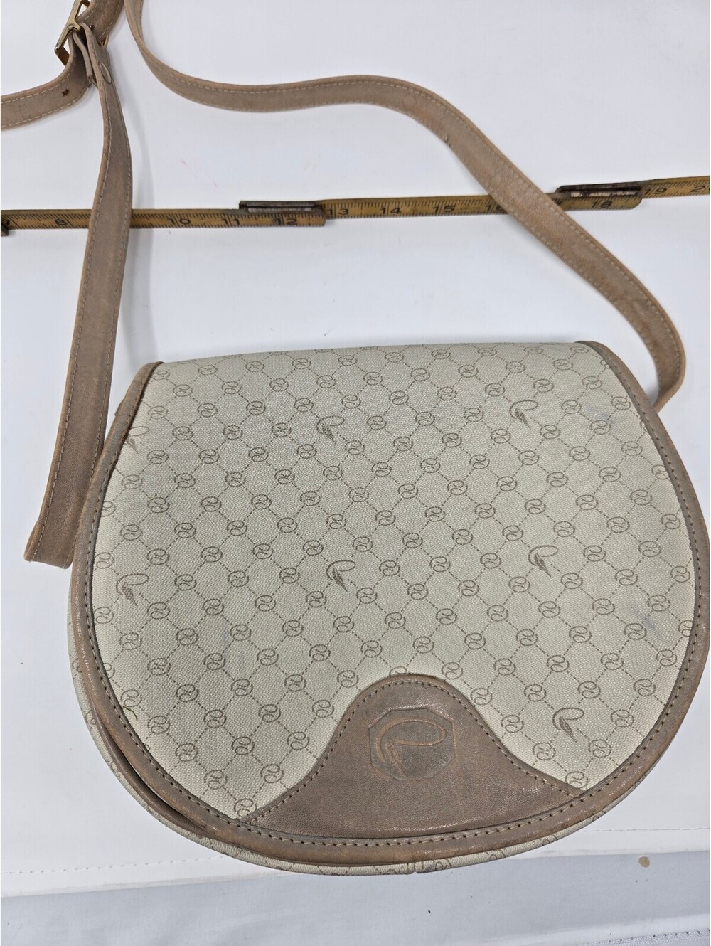 Vintage 1980s Pappagallo Preppy Monogram Coated Canvas Crossbody Flap Bag